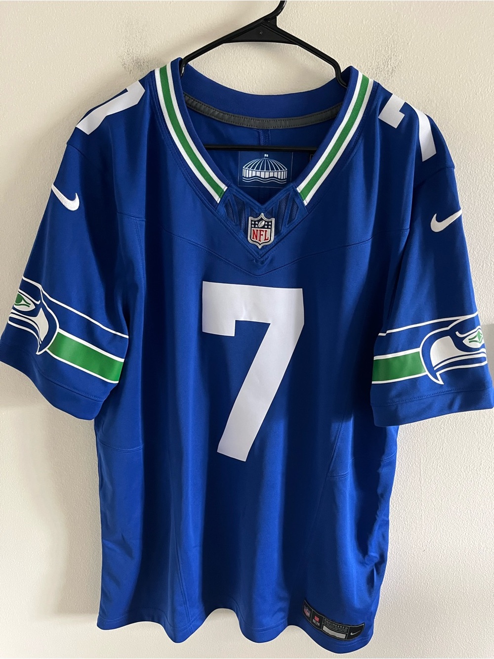 Nike Blue Seahawks #7 Football Jersey with White and Green Accents